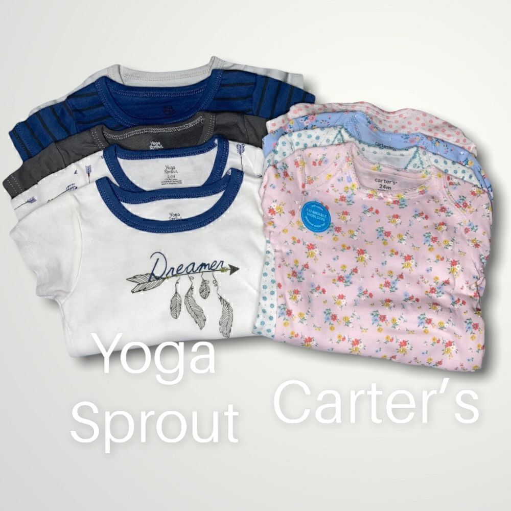 Carter’s & Yoga Sprout, Long & Short Sleeve Graphic One Piece Bodysuits Baby 24M